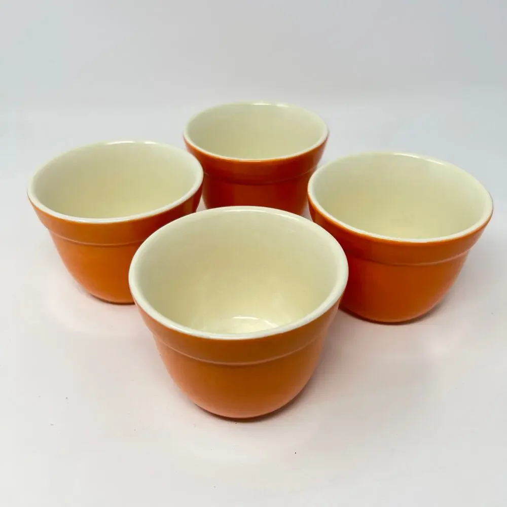 Crate and Barrel Addison Orange Ceramic Ramekins Set of 4 Vintage Portugal Bowls